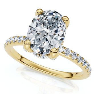 Pompeii3 1 1/2Ct Oval Diamond Accents Engagement Ring White Yellow or Rose Gold Lab Grown