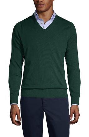 Lands End School Uniform Cotton Modal Fine Gauge V-neck Sweater in Evergreen at Nordstrom, Size X-Large