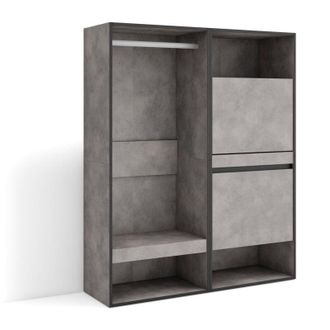 Skraut Home Skraut Home - Vestidor Abierto, Ropa, Zapatos, Complementos, 120x145x35 Cm, Dormitorio, Habitaci&oacute;n, Zapatero, Estilo Moderno, Gris Cemento