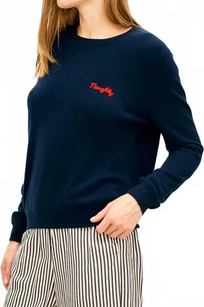 JUMPER 1234 Cashmere Naughty Crew Neck Sweater In Navy/red