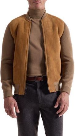 Bugatchi Genuine Shearling & Merino Wool Rib Bomber Jacket in Tan at Nordstrom Rack, Size X-Large