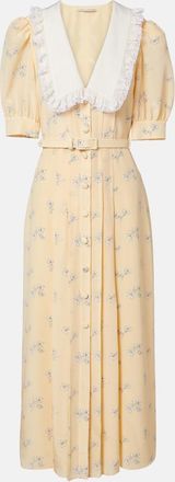 Alessandra Rich Abito chemisier in seta floreale con pizzo
