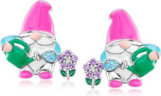 Ross-Simons Multi-Gemstone Garden Gnome Earrings With Multicolored Enamel in Sterling Silver