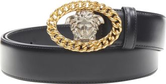Versace Medusa chain silver buckle leather belt