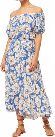 Misa Paola Off The Shoulder Midi Dress In Gardenia Crinkle