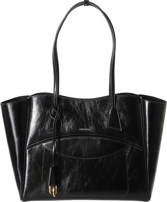 Hidesins Black Two-Tone Shopper Gold Logo Leather Tote Bag