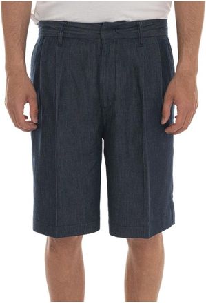 Emporio Armani Pleated Bermuda Short - Heren - Korte Broeken - Blauw - S - Katoen - Korte Broeken