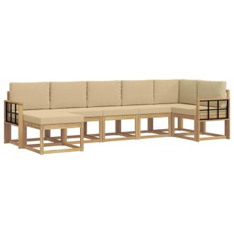 vidaXL Conjunto De Sof&aacute;s De Exterior Con Coj&iacute;n 7 Pcs Y Beige Poli&eacute;ster Vidaxl