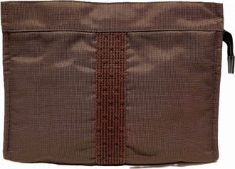 Herm&egrave;s Brown Canvas Clutch Bag Pouch (Pre-Owned)