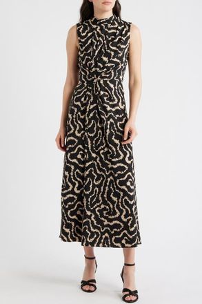 Maggy London Print Stretch Twist Waist Dress in Black/tan at Nordstrom, Size 14