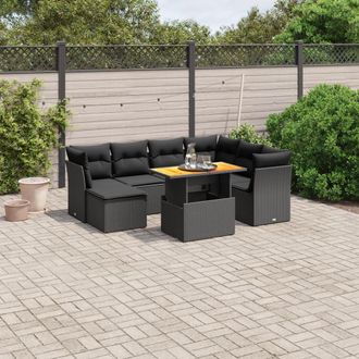 vidaXL Set De Sof&aacute;s De Jard&iacute;n 8 Piezas Y Cojines Rat&aacute;n Sint&eacute;tico Negro Vidaxl