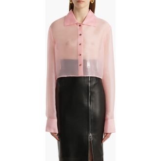 Khaite Jasen Silk Organza Crop Button-Up Shirt in Petal at Nordstrom, Size X-Large