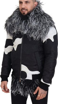 Dolce & Gabbana Mens Black White Fur Shearling Full Zip Jacket And Silk Clothing