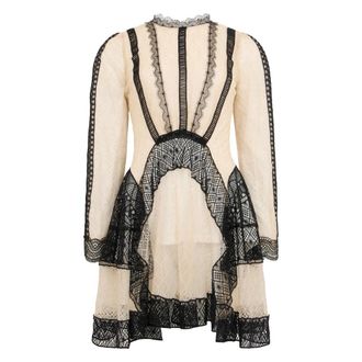 Alberta Ferretti Kleedjes, Dames, Beige, S, Katoen, Jurk met Kant en Wijdvallende Mouwen