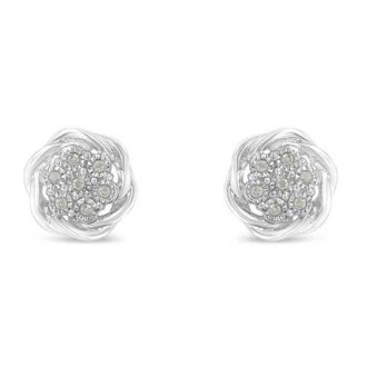 House of Brilliance Silver Diamond Swirl Cluster Stud Earrings in White at Nordstrom