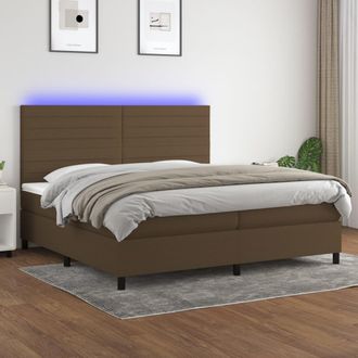 vidaXL Cama Box Spring Colch&oacute;n Luces Led Tela Marr&oacute;n Oscuro 200x200 Cm Vidaxl