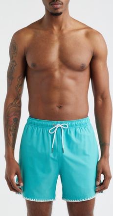 MAVRANS Stitch Waterproof Swim Trunks in Teal at Nordstrom, Size Xx-Large