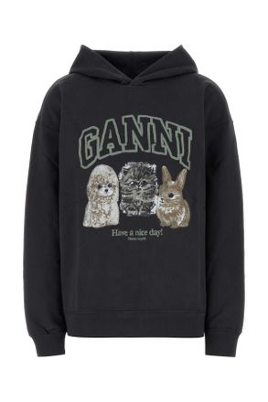 Ganni Graphite Cotton Oversize Sweatshirt