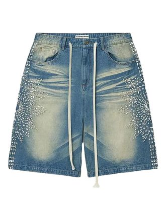 Vale Sirens crystal jean shorts - men - Cotton - 36 - Blue