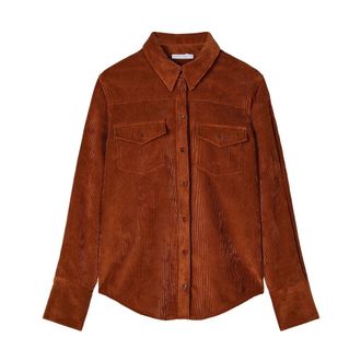 Patrizia Pepe Velvet 500-Rib Shirt - Dames - Blouses & Shirts - Bruin - Maat: L Velours