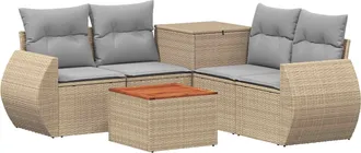 vidaXL Juego De Sof&aacute; 6 Uds. Beige Y Gris Claro Rat&aacute;n Sint&eacute;tico Y Acero Vidaxl