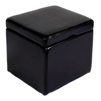 Hhg Taburete Cubo Taburete Taburete Con Caja De Almacenamiento Onex, Con Tapa, Cuero + Cuero Sint&eacute;tico, 45 X 44 X 44 Cm Mvg, Negro