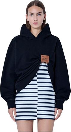 Jean Paul Gaultier Sudadera de Felpa de Algod&oacute;n con Detalle de Etiqueta de Cuero - Sweatshirts & Hoodies - Mujer - Negro - XS