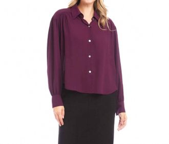 Karen Kane Long Sleeve Dropped Shoulder Blouse In Eggplant