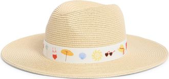 BCBGeneration Icon Print Band Panama Hat in Natural at Nordstrom Rack