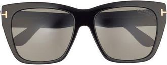 Tom Ford Flynn 55mm Polarized Butterfly Sunglasses in Shiny Black /t/Logo /Polarized Smoke Lens at Nordstrom