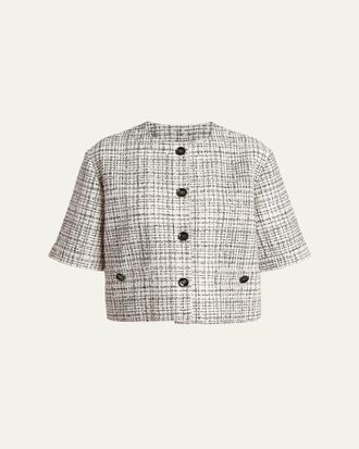 Valentino Garavani Boxy Tweed Short-Sleeve Jacket