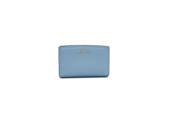 Michael Kors Bryant Medium Zip Around Wallet Wallet Womens Handbags Chambray, Cotton/Leather