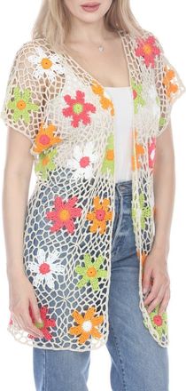 Rain + Rose Floral Crochet Cardigan in Ivory Floral at Nordstrom Rack, Size Medium