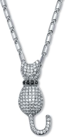Palm Beach Jewelry Round Crystal Silvertone Cat Pendant Necklace 20 to 22-inch