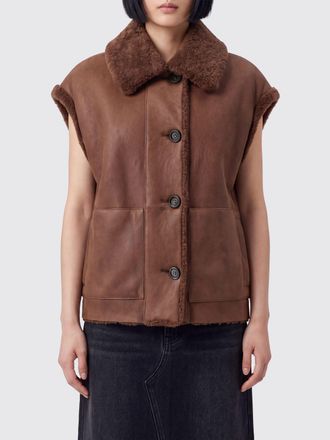 Brunello Cucinelli Gilet in pelliccia e pelle senza maniche con collo alto