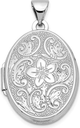Diamond2Deal 14k White Gold 21mm Oval Floral Scroll Border Locket Pendant