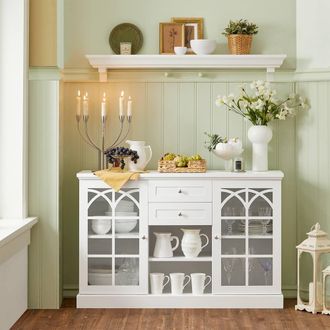 SoBuy White Credenza with Glass Doors - 2 Drawers Farmhouse