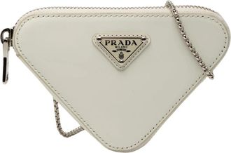 Prada Pre-owned Triangle Pouch with Chain - Dames - Vintage Mini Tas - Wit - ONE Size - Vintage
