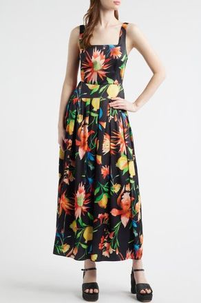 Ciebon Juno Floral Print Midi Dress in Black Multi at Nordstrom, Size X-Small
