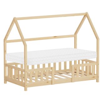 ML Design Ml-design Cama Infantil 80x160cm Natural, Con Colch&oacute;n, Protecci&oacute;n Antica&iacute;da, Techo Y Somier, Listones De Madera De Maciza De Pino Lecho Montessori For