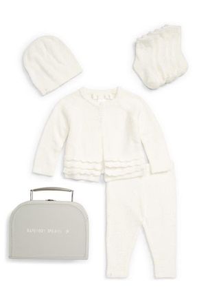 Barefoot Dreams CozyChic Lite Heirloom Cardigan, Pants, Socks, Beanie & Suitcase Set in Pearl at Nordstrom