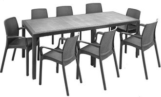 Dmora Set salotto da esterno Arret, Ripiano allungabile da esterno con 4 sedie, Tavolo e sedute da giardino effetto rattan, 100% Made in Italy, Antracite