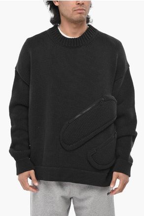 Off-white SEASONAL Cotton Blend Crewneck Sweater With Zip Pockets size Xl