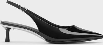 Charles & Keith Curtis Patent Pointed-Toe Kitten-Heel Slingback Pumps