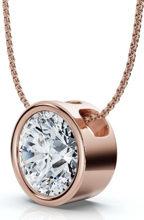 Pompeii3 1Ct Certified Bezel Round Cut Diamond Pendant 14k Gold 18 Necklace Lab Grown