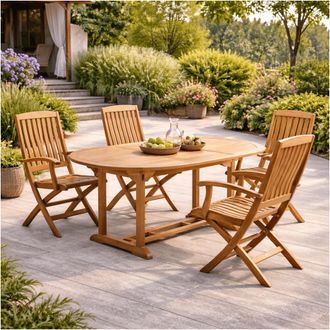 Wanda Collection Conjunto Mesa De Jard&iacute;n De Teca Ovalada Nina 160/210 Y 4 Sillones Lisato
