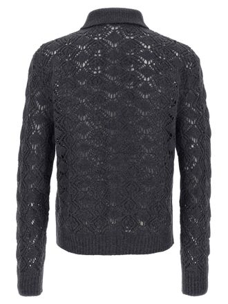 Jil Sander Openwork Virgin Wool Cardigan - Charcoal