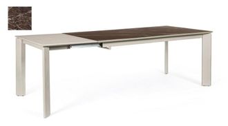 Konte Design Mesa de cer&aacute;mica marr&oacute;n y acero topo, extensible 160-220&times;90 cm