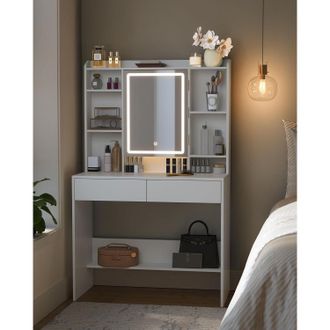 Vasagle LED Vanity Desk 3 Light Modes Adjustable Brightness Mirror in White