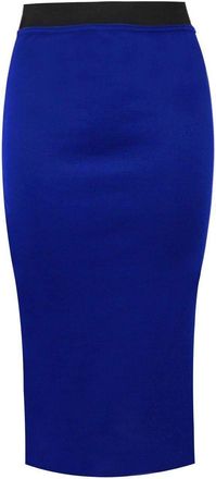 ZEE FASHION Womens Pencil Stretch Ladies Contrast Elasticated Waistband Fit Bodycon Plain Office Midi Skirt Plus Size 8-26 Royal Blue